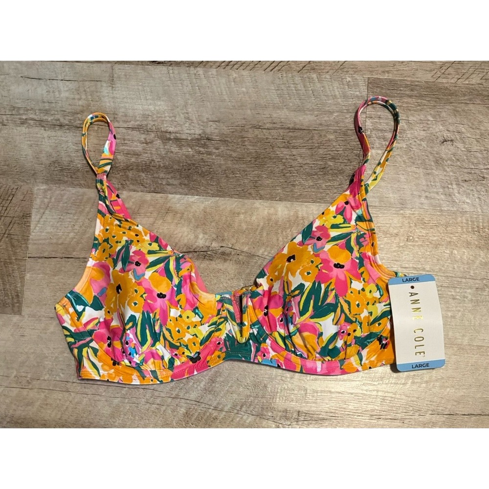 NWT Anne Cole Wired Bikini Top Swimwear Sunshine Floral Size L